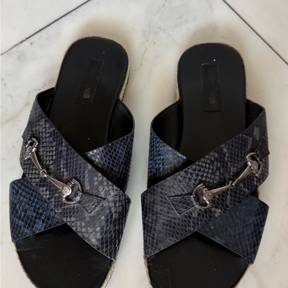Roberto Cavalli Dark Snakeskin Sandals